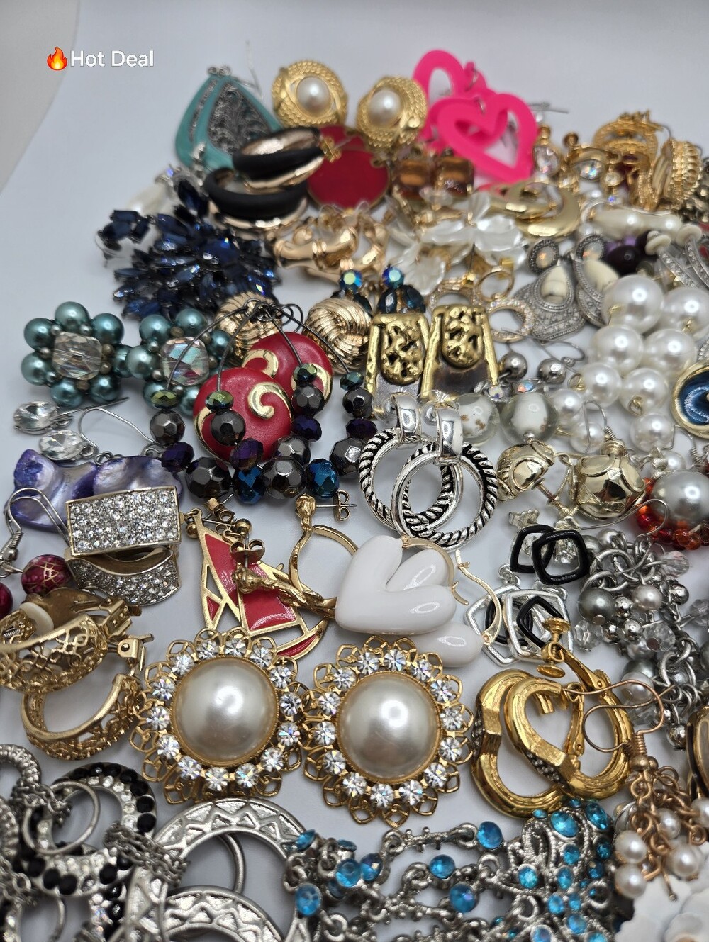 62 Pair Costume Jewelry Earrings Lot 1.41 Lbs Reseller Craft Wear Mixed Styles